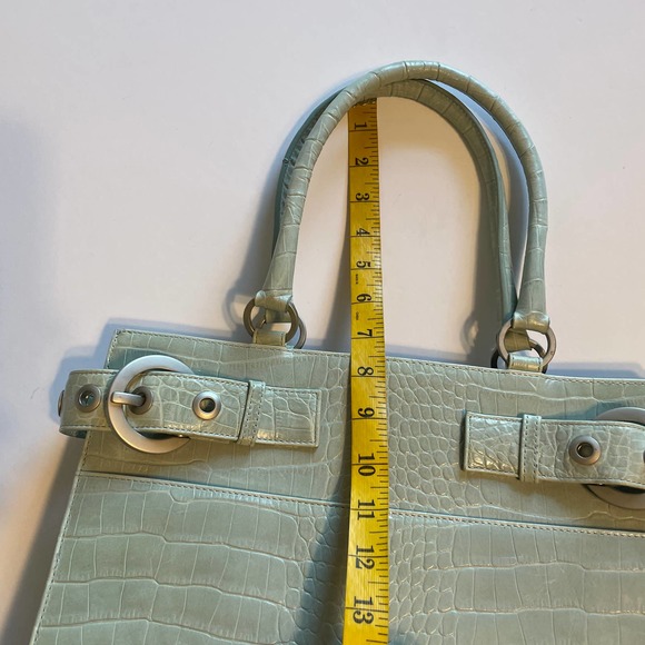 Elaine Turner Croc Embossed Satchel Womens Mint Green Leather Handbag Purse - Picture 13 of 13